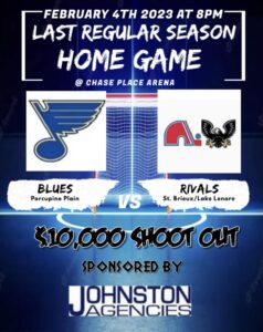 Sr. Blues Game - Last regular season home game! @ Chase Place Arena