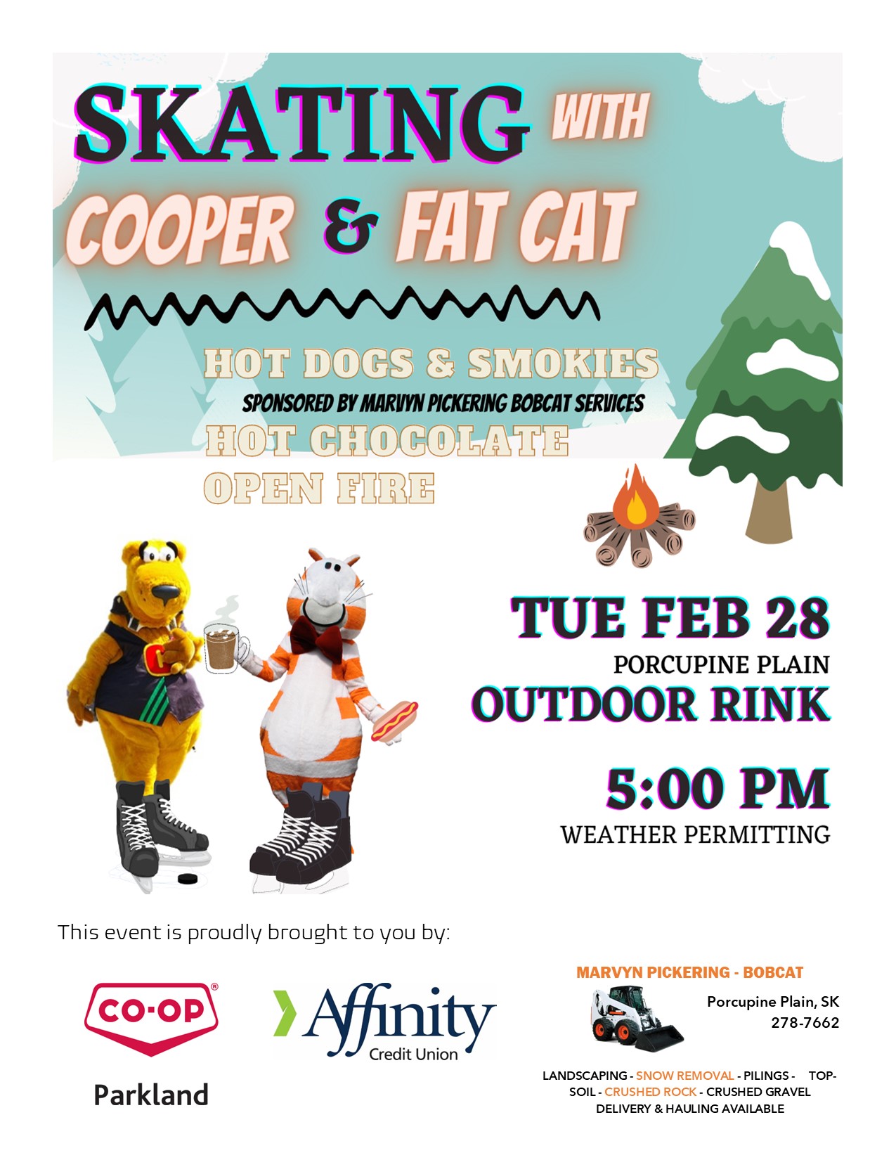 Skating with Cooper & Fat Cat (weather permitting) Porcupine Plain